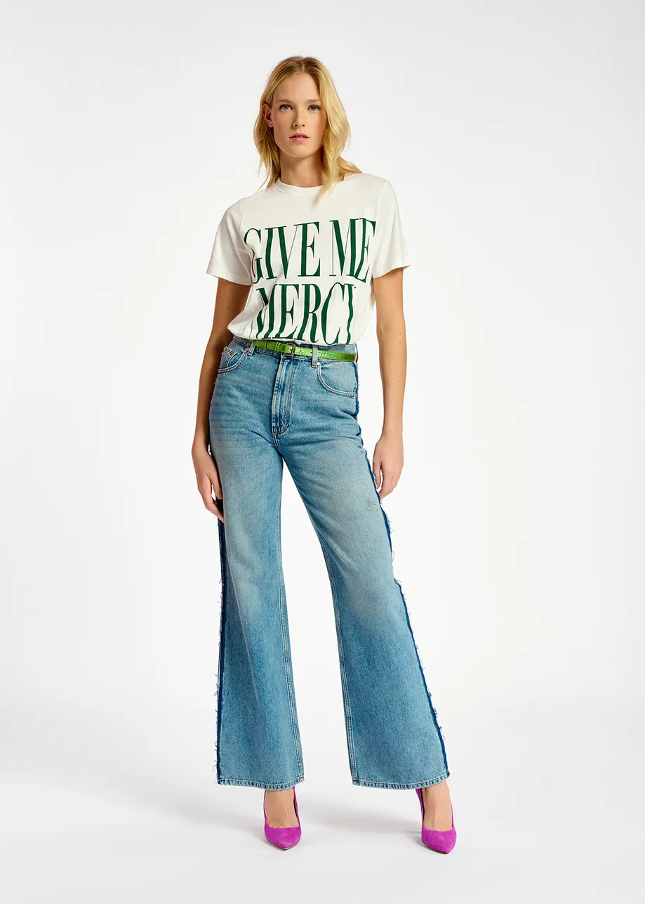 Gebroken wit T-shirt van biokatoen met tekst