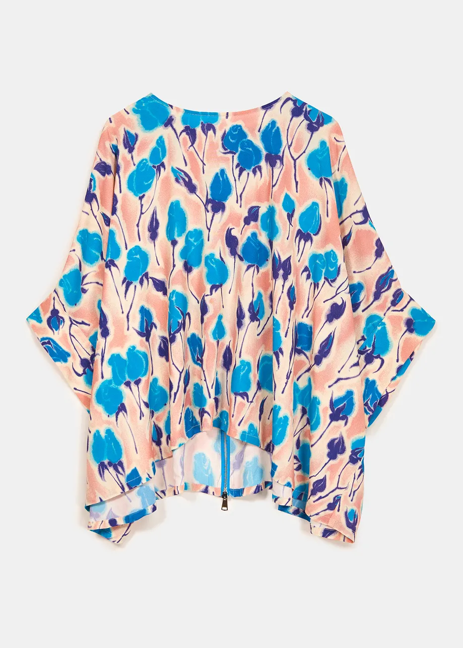 Light pink, blue and purple floral print oversized top