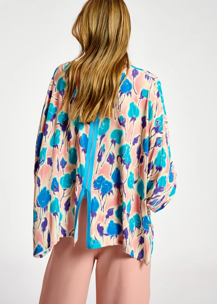Top oversize à imprimé fleuri rose clair, bleu et pourpre