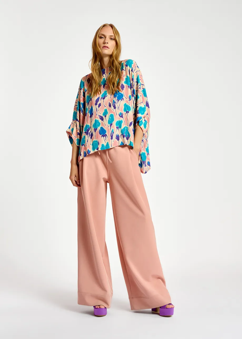 Top oversize à imprimé fleuri rose clair, bleu et pourpre