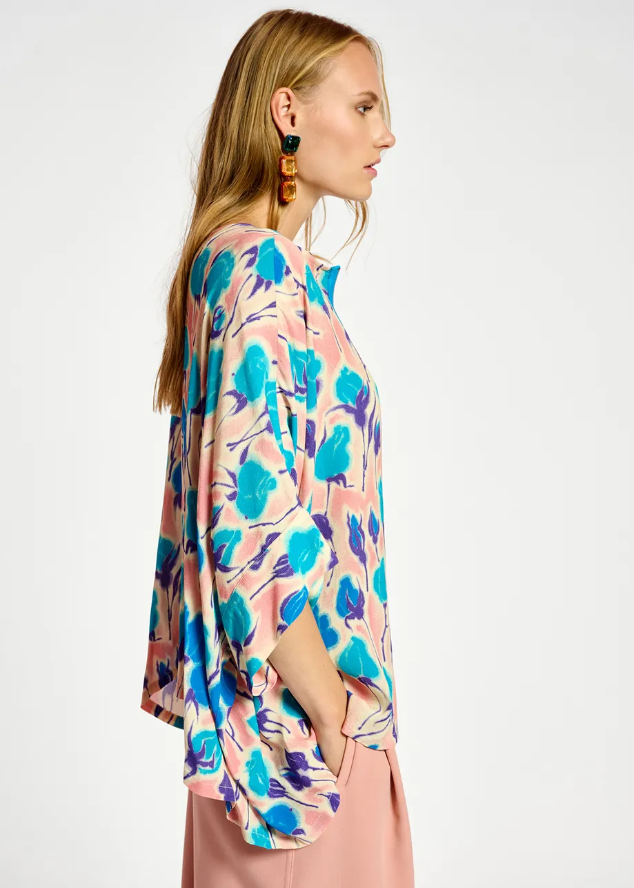 Top oversize à imprimé fleuri rose clair, bleu et pourpre