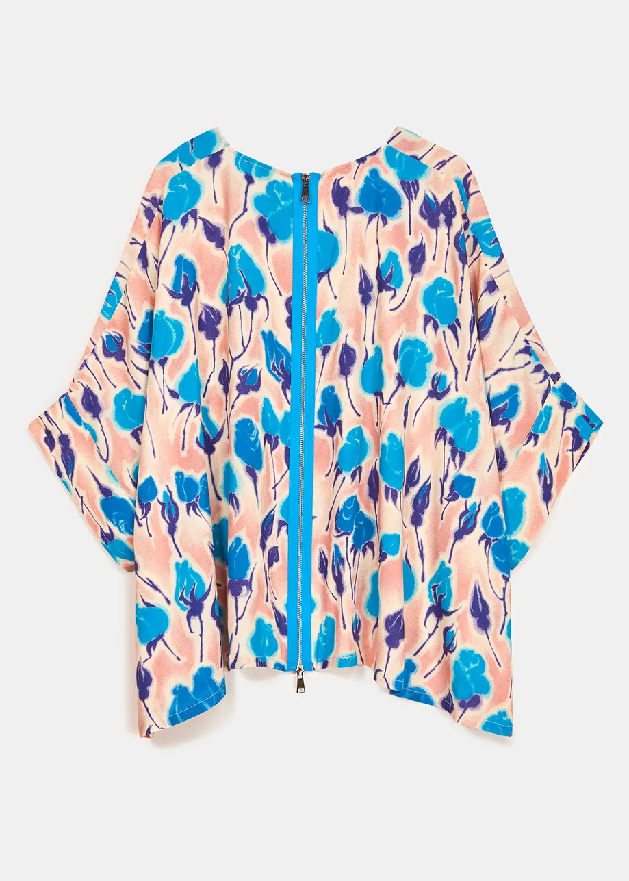 Top oversize à imprimé fleuri rose clair, bleu et pourpre