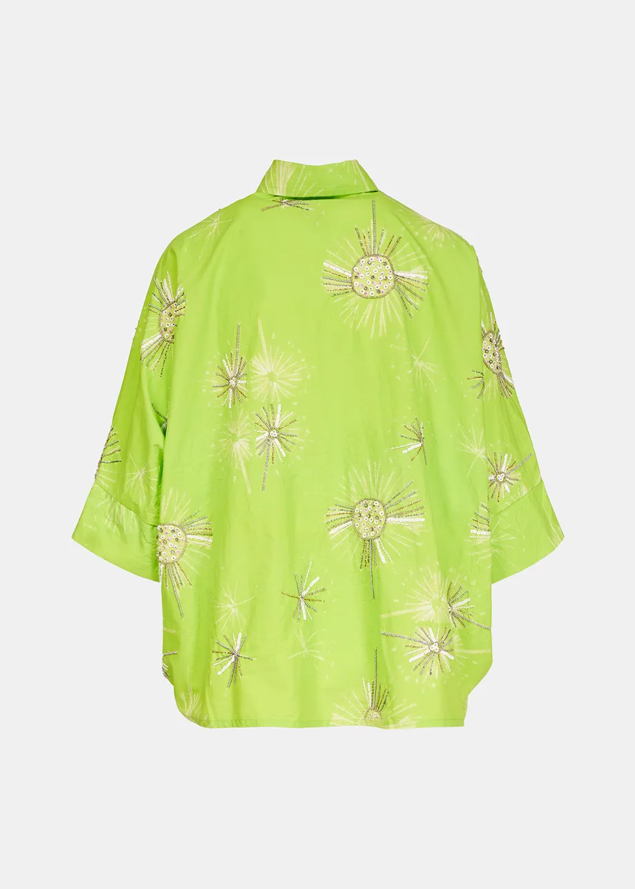Chemise en coton vert citron avec broderies