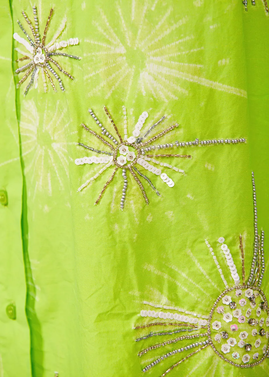 Chemise en coton vert citron avec broderies