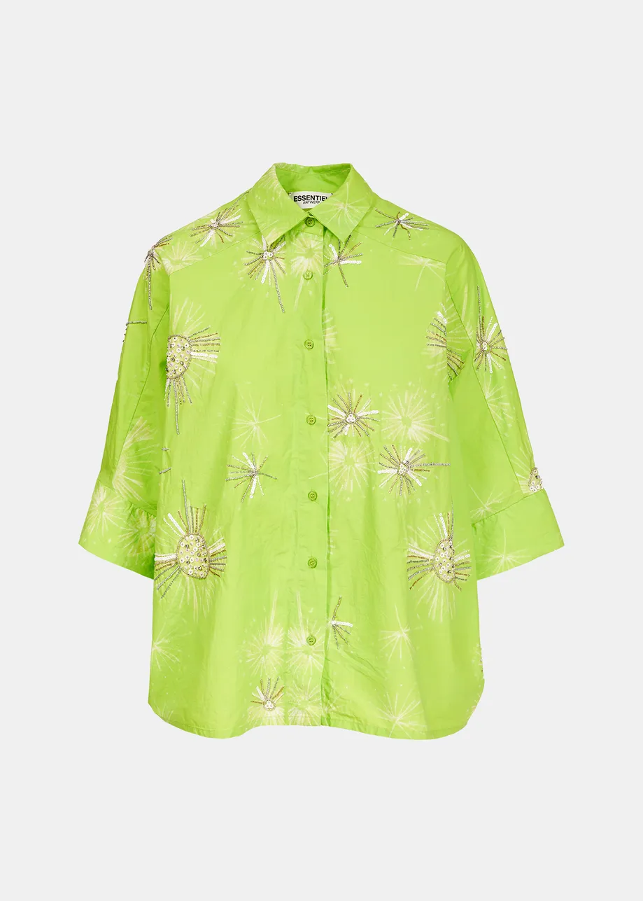 Chemise en coton vert citron avec broderies