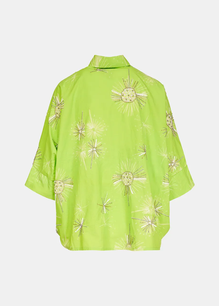Chemise en coton vert citron avec broderies