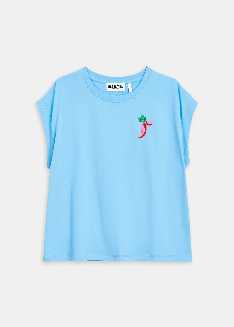 T-shirt en coton bleu avec piment