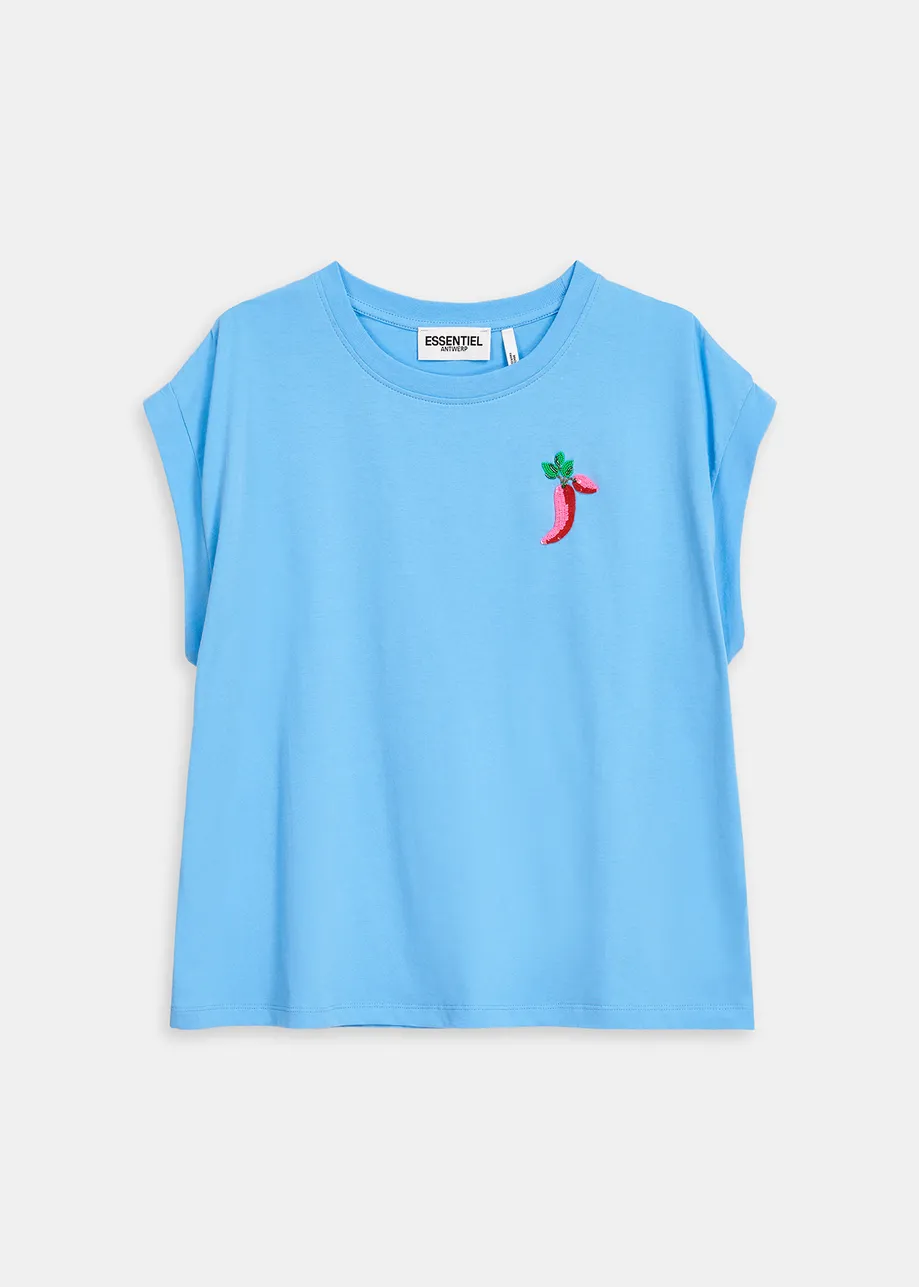 T-shirt en coton bleu avec piment