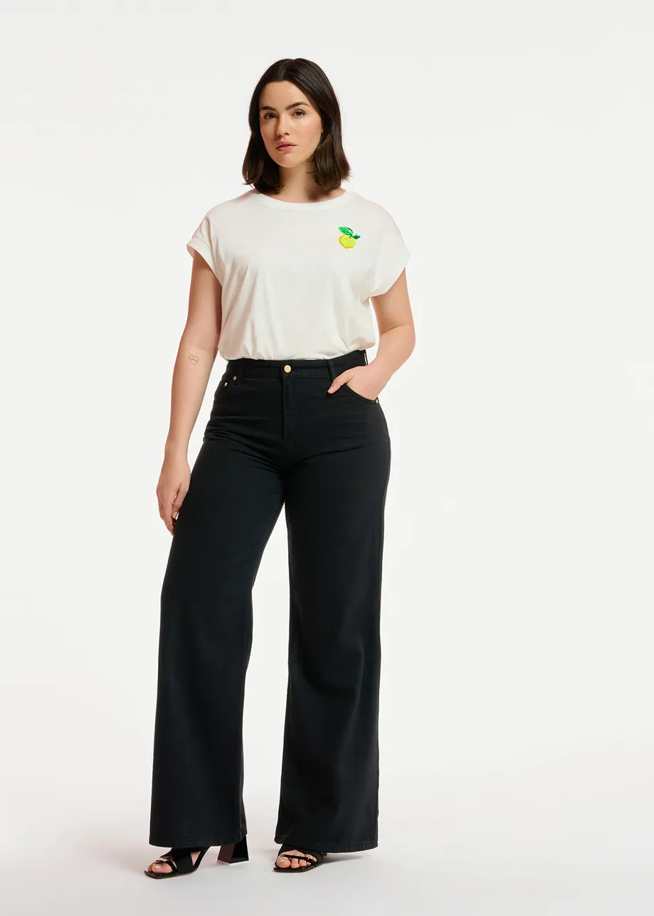 White cotton T-shirt with lemon embroidery