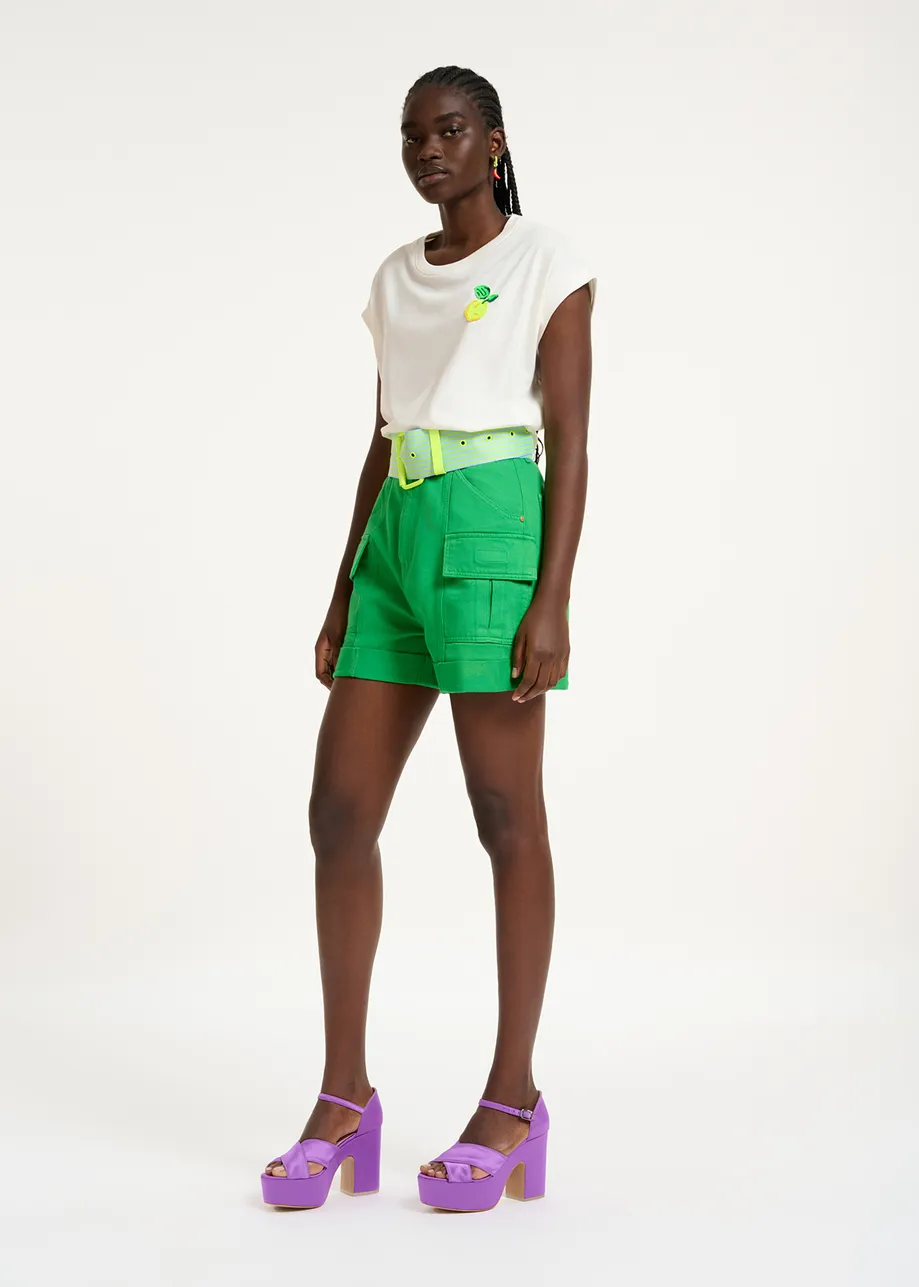 White cotton T-shirt with lemon embroidery
