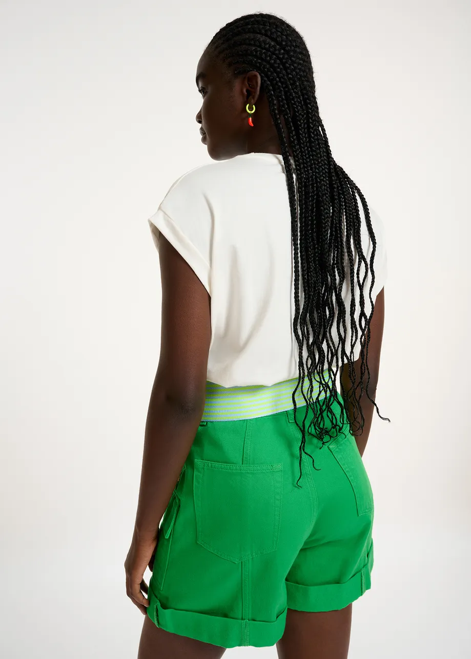 White cotton T-shirt with lemon embroidery