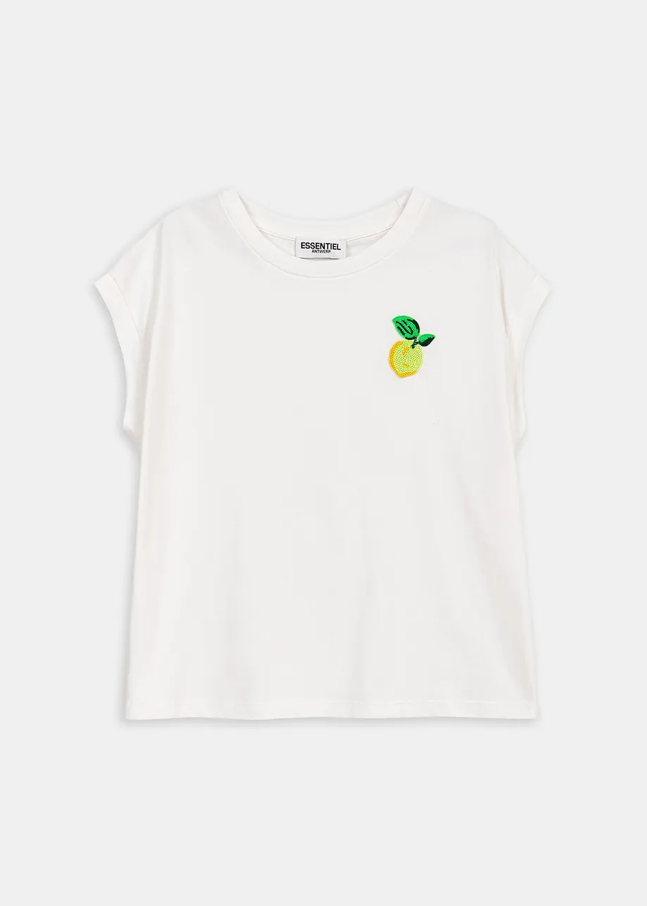 White cotton T-shirt with lemon embroidery