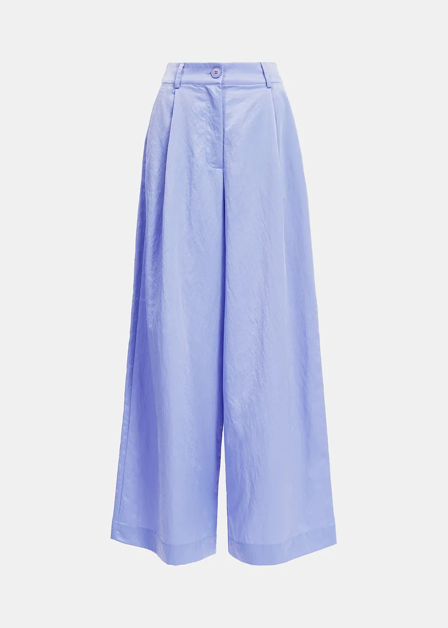 Blue wide-leg satin pants
