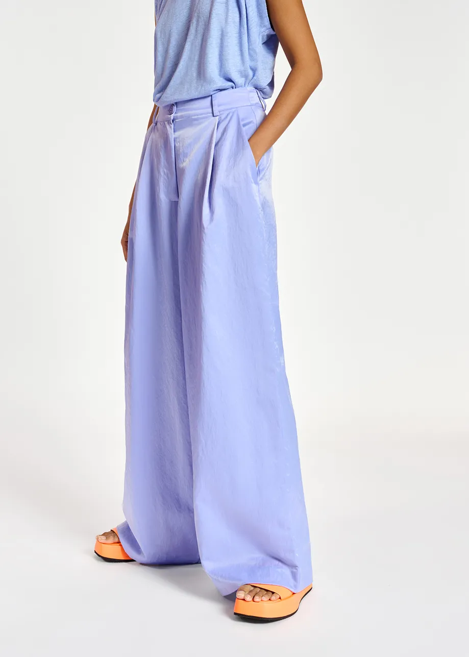 Blue wide-leg satin pants