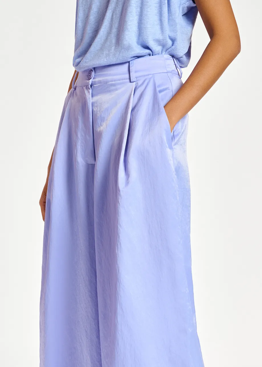 Blue wide-leg satin pants