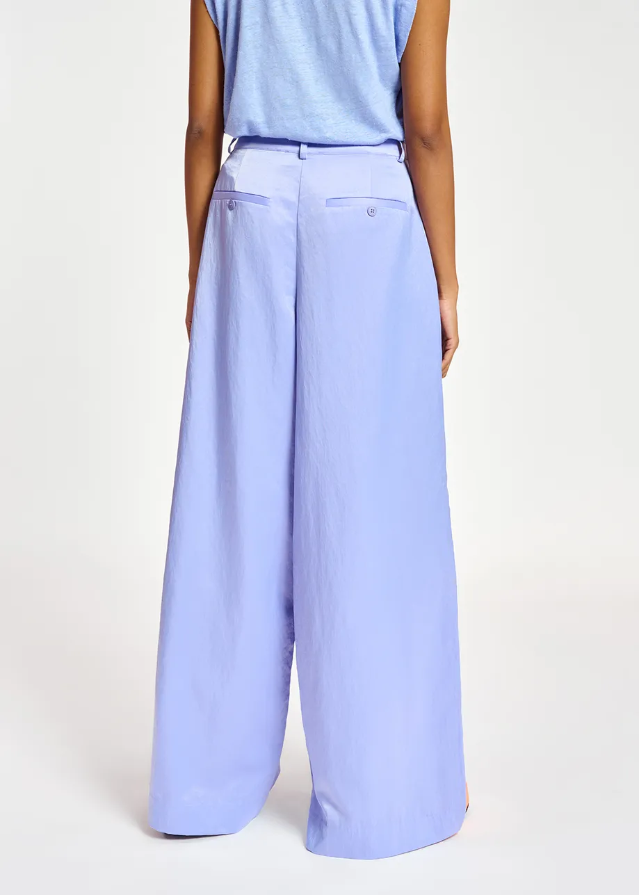Blue wide-leg satin pants