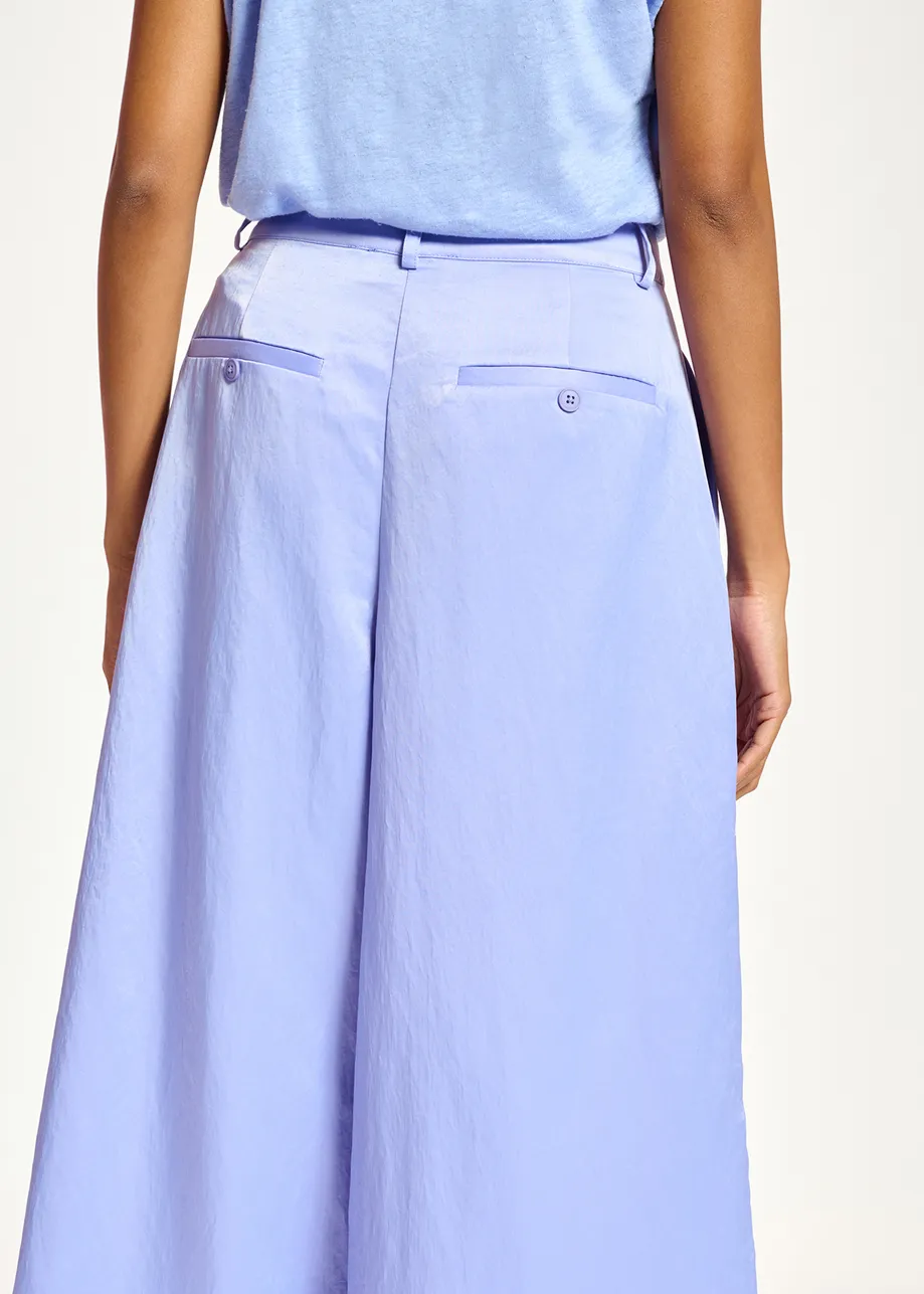 Blue wide-leg satin pants