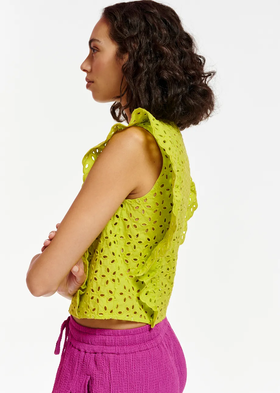 Lime green broderie anglaise cotton top