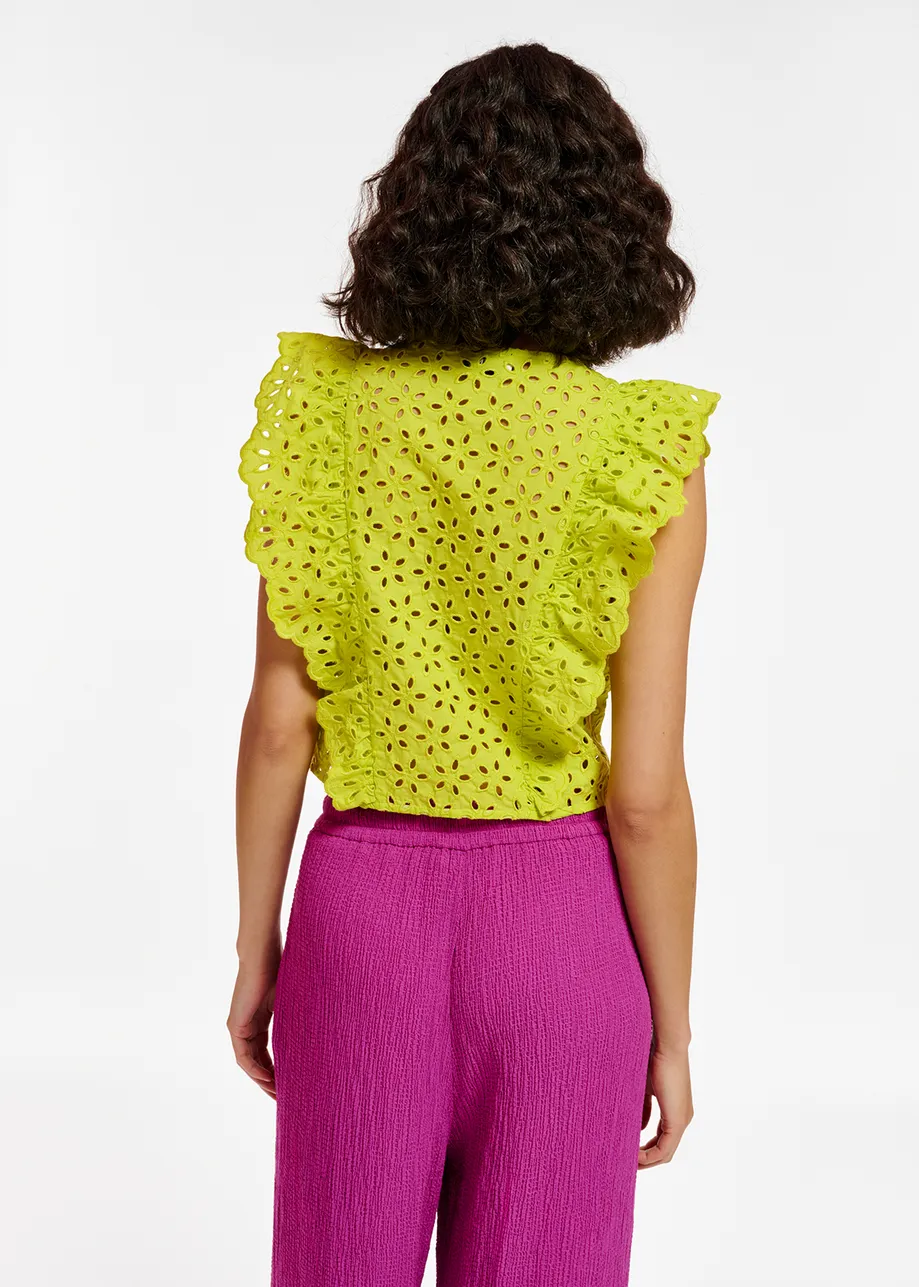 Lime green broderie anglaise cotton top