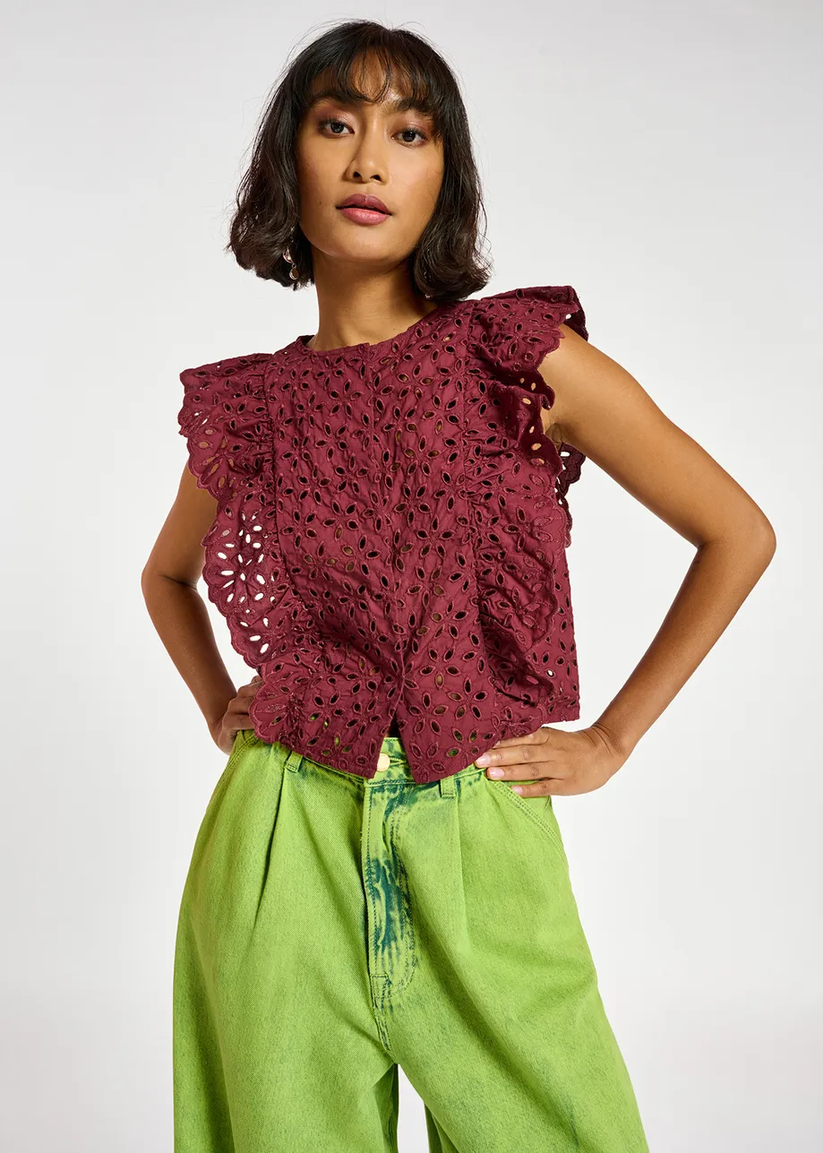 Burgundy broderie anglaise cotton top