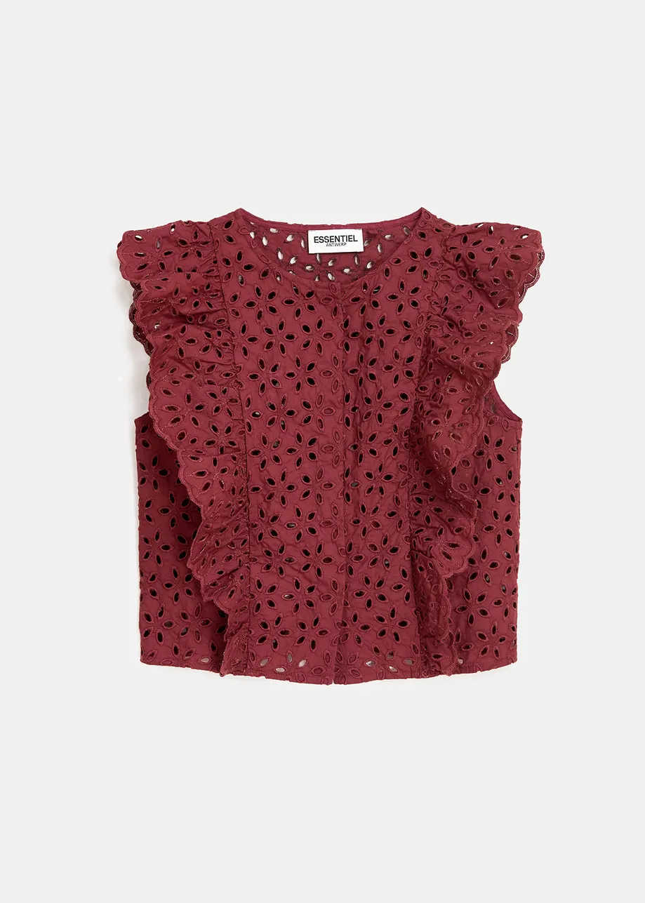 Top en coton bordeaux à broderie anglaise
