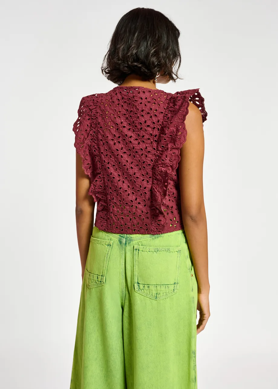 Burgundy broderie anglaise cotton top