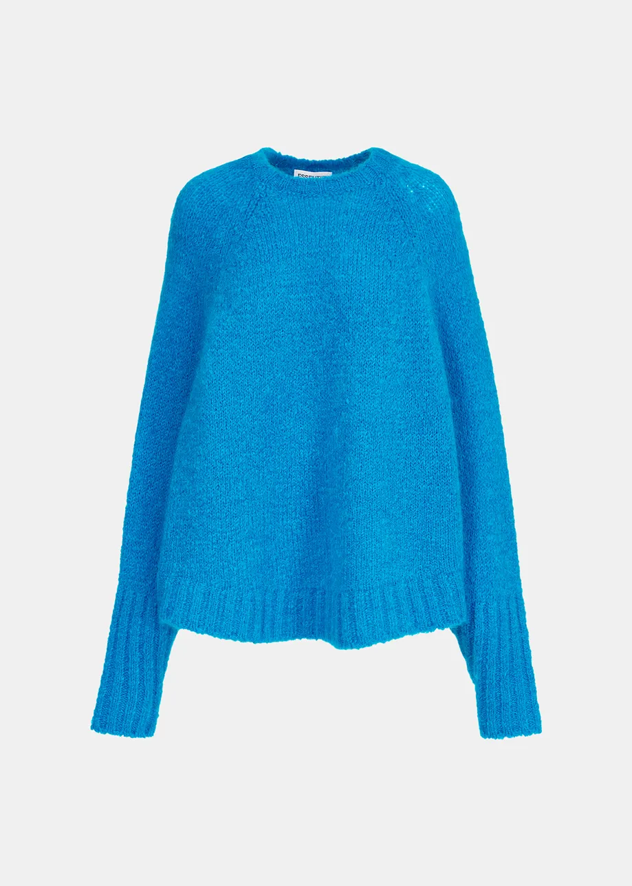 Blue knit sweater with cape effect