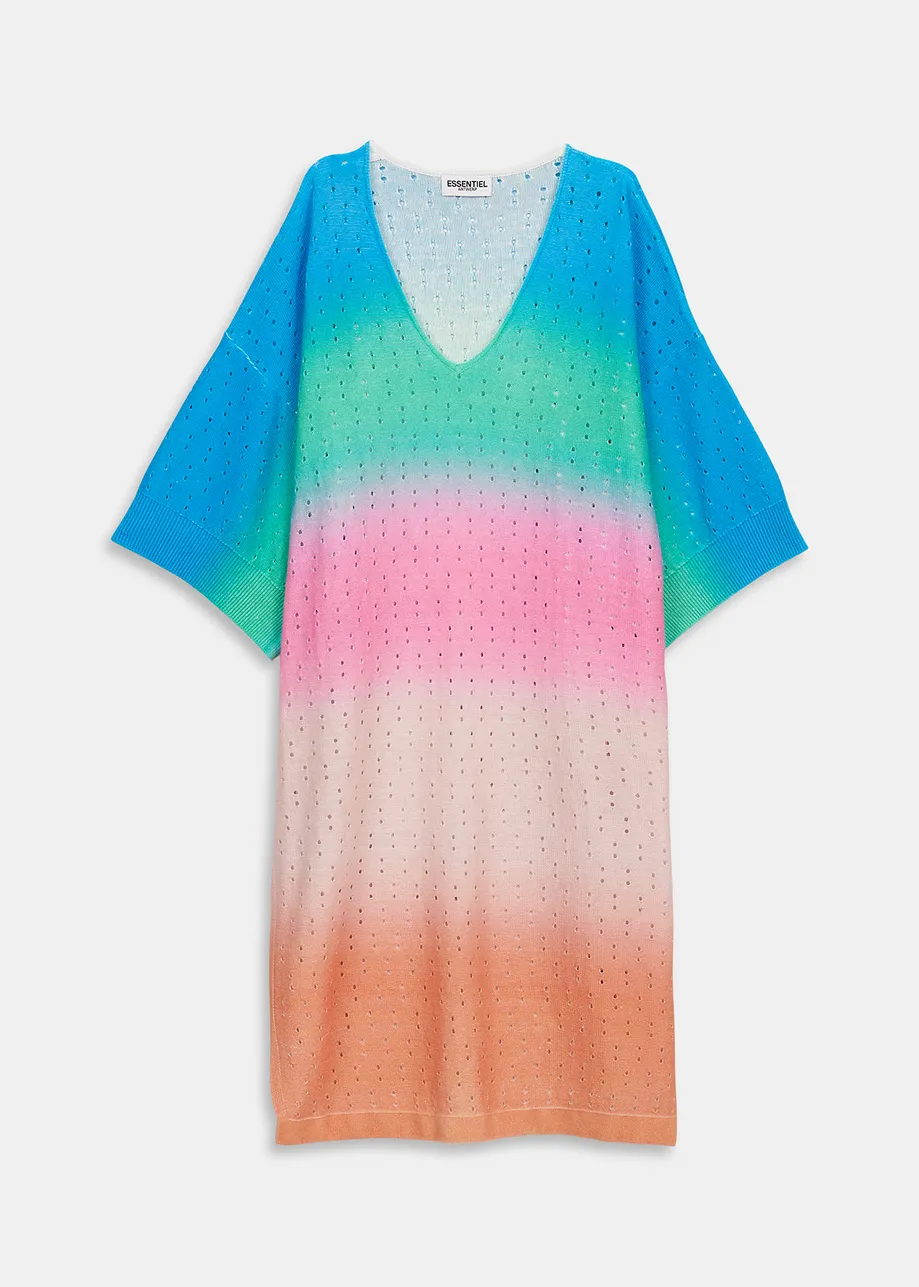 Multicolor knit kaftan dress with gradient effect