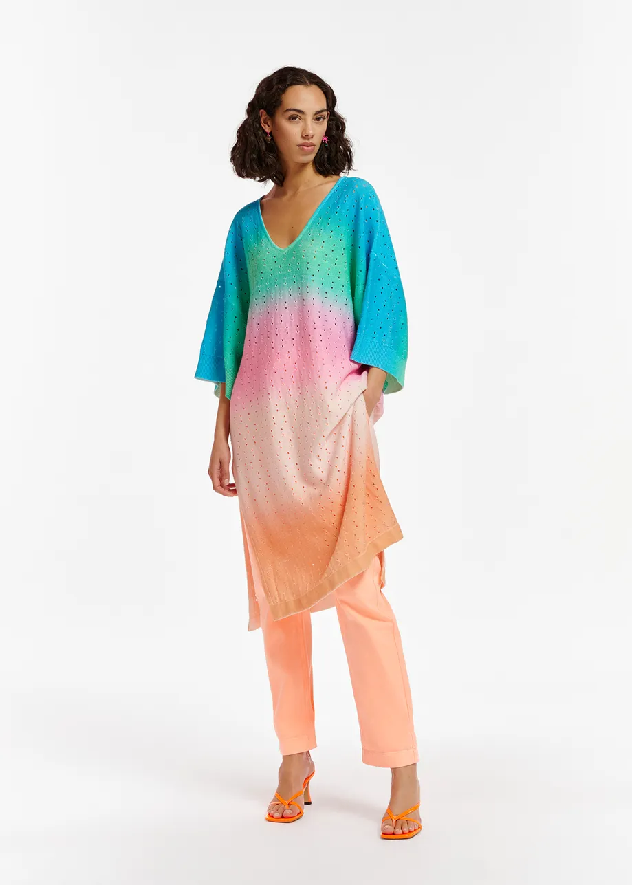Multicolor knit kaftan dress with gradient effect