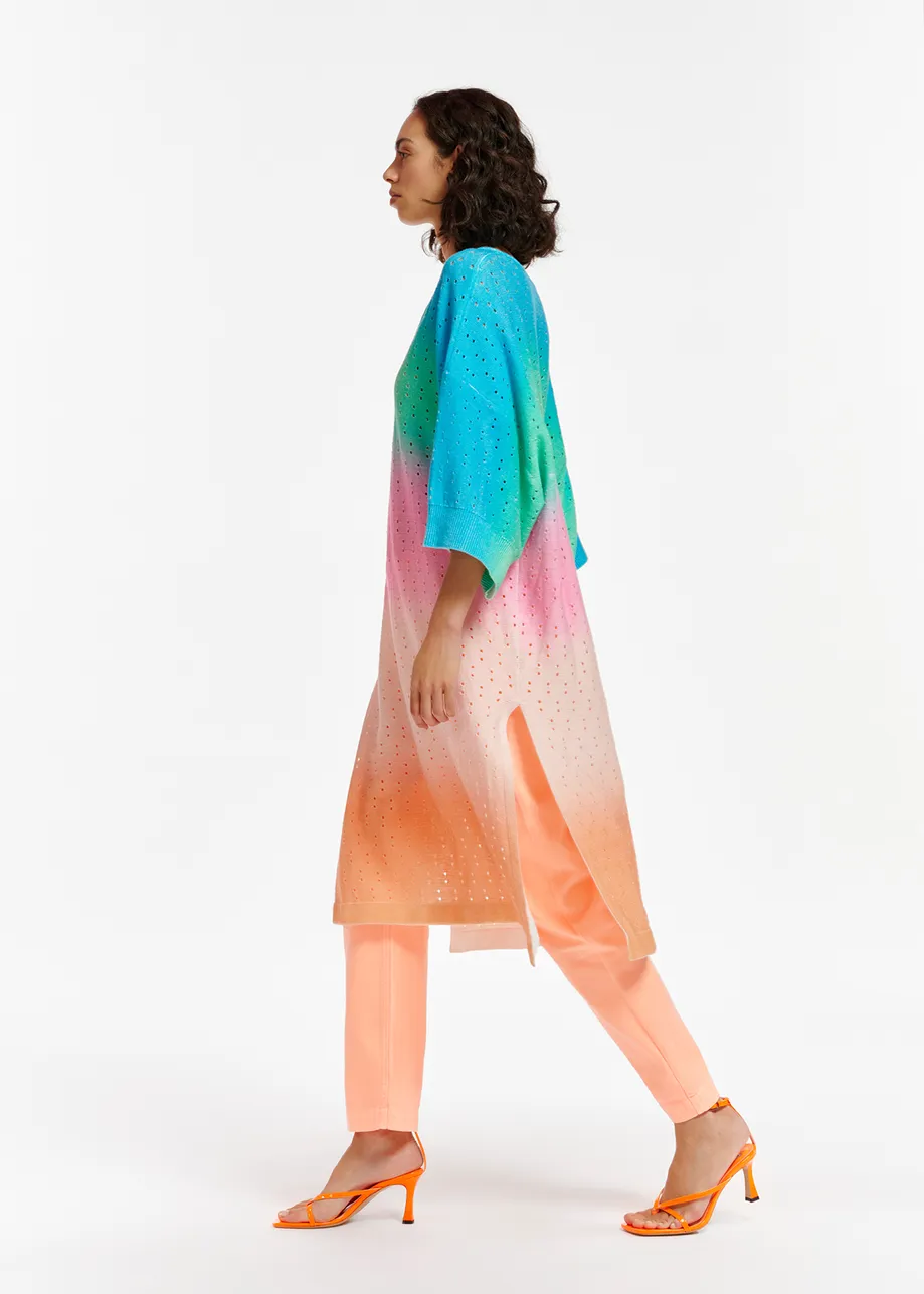 Multicolor knit kaftan dress with gradient effect