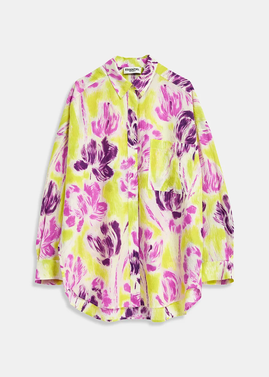 Yellow and purple floral print oversized shirt