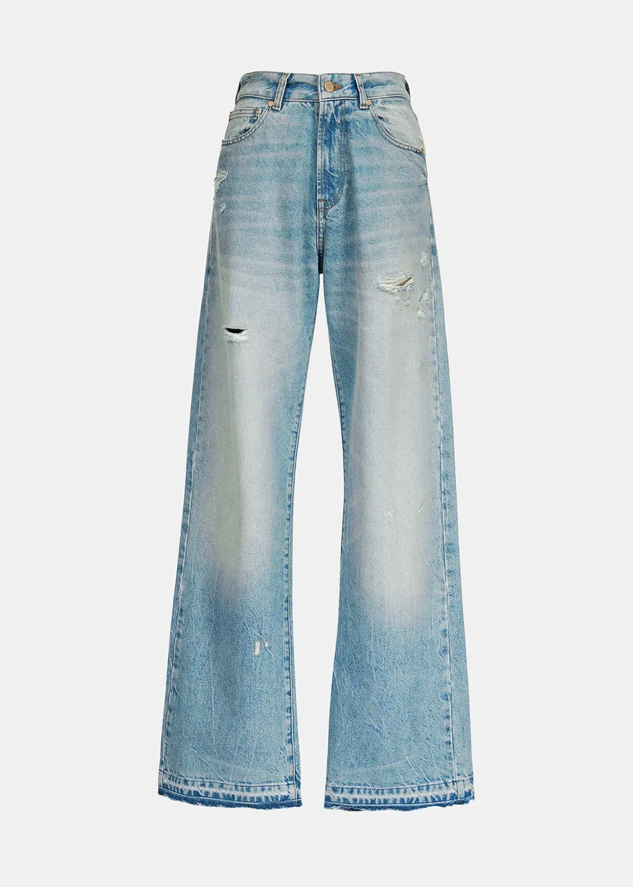 Distressed blue boyfriend jeans