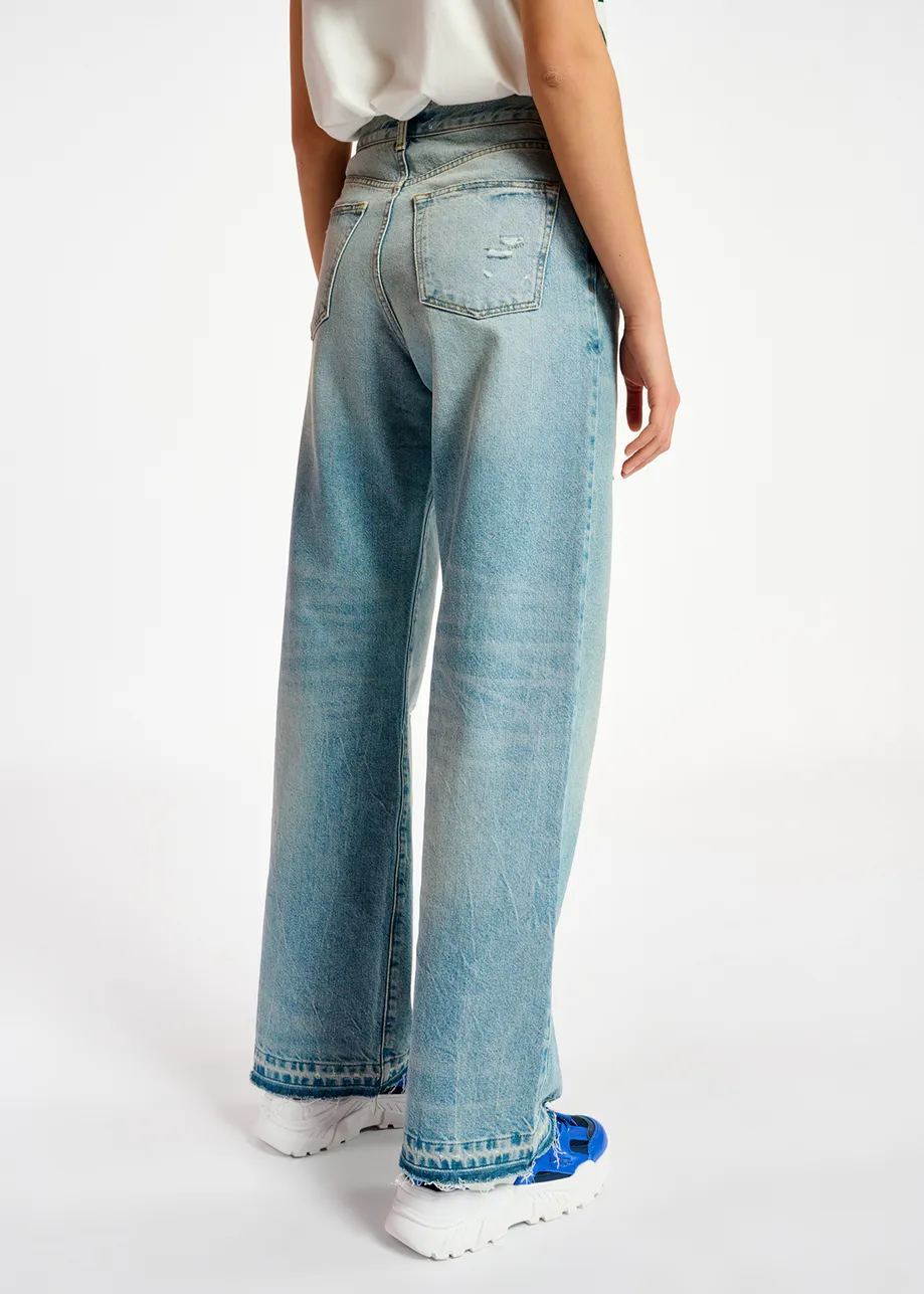 Distressed blue boyfriend jeans