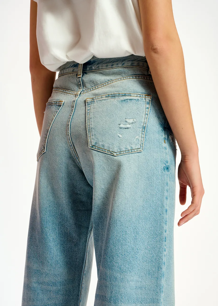 Distressed blue boyfriend jeans