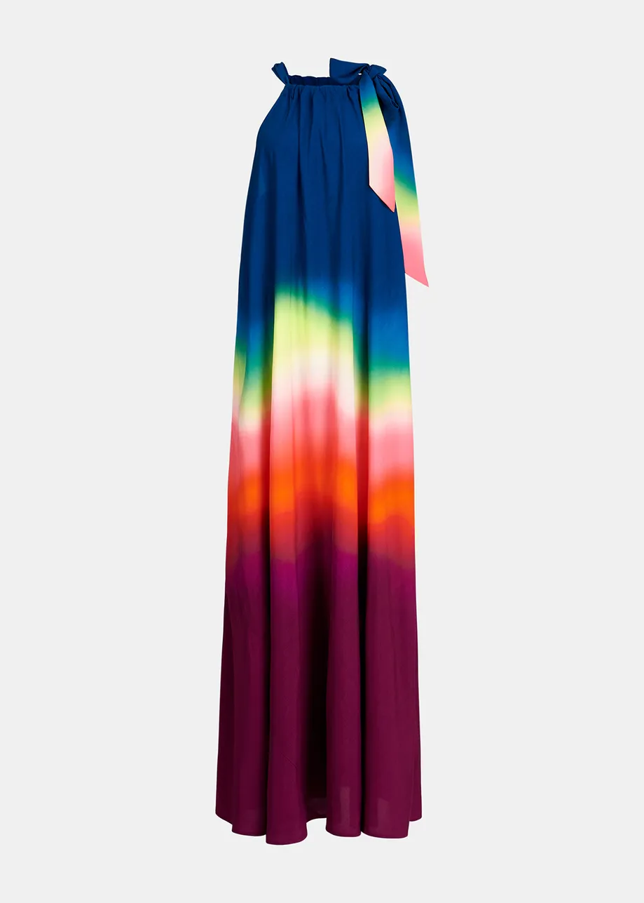 Multicolor halter neck maxi dress with gradient effect