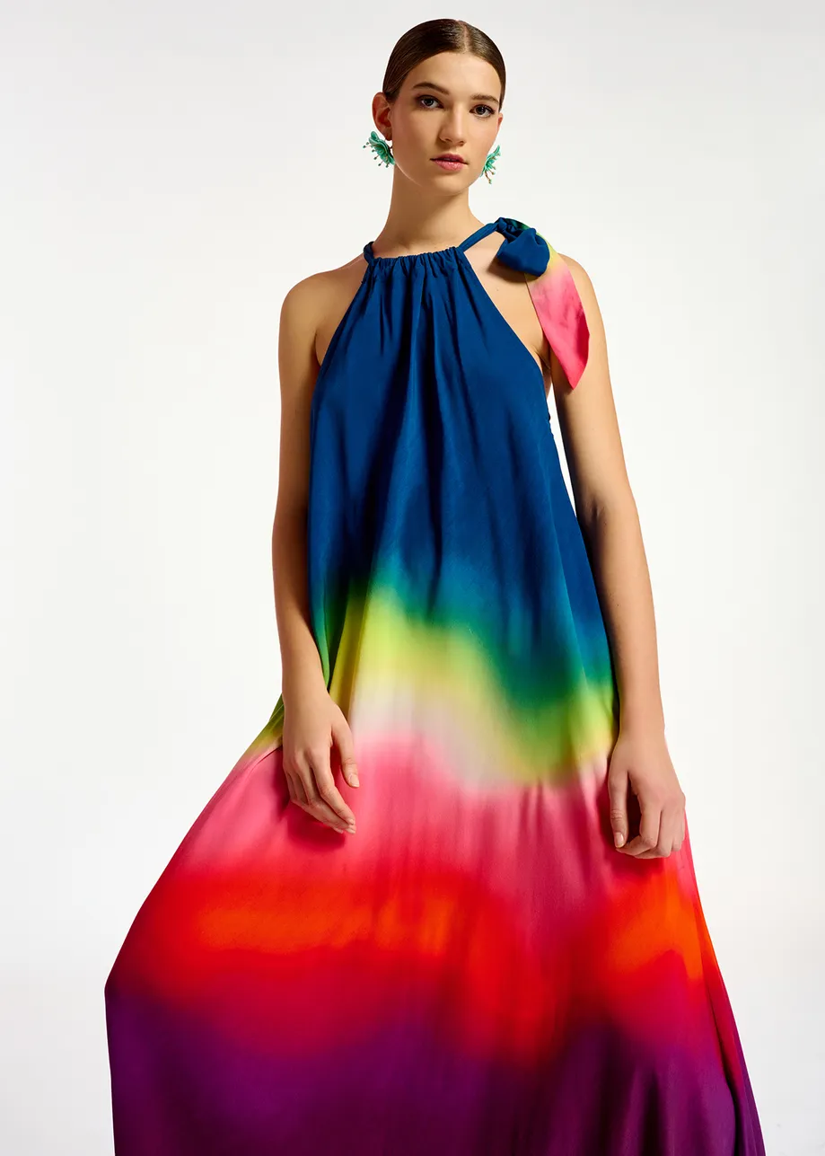 Multicolor halter neck maxi dress with gradient effect
