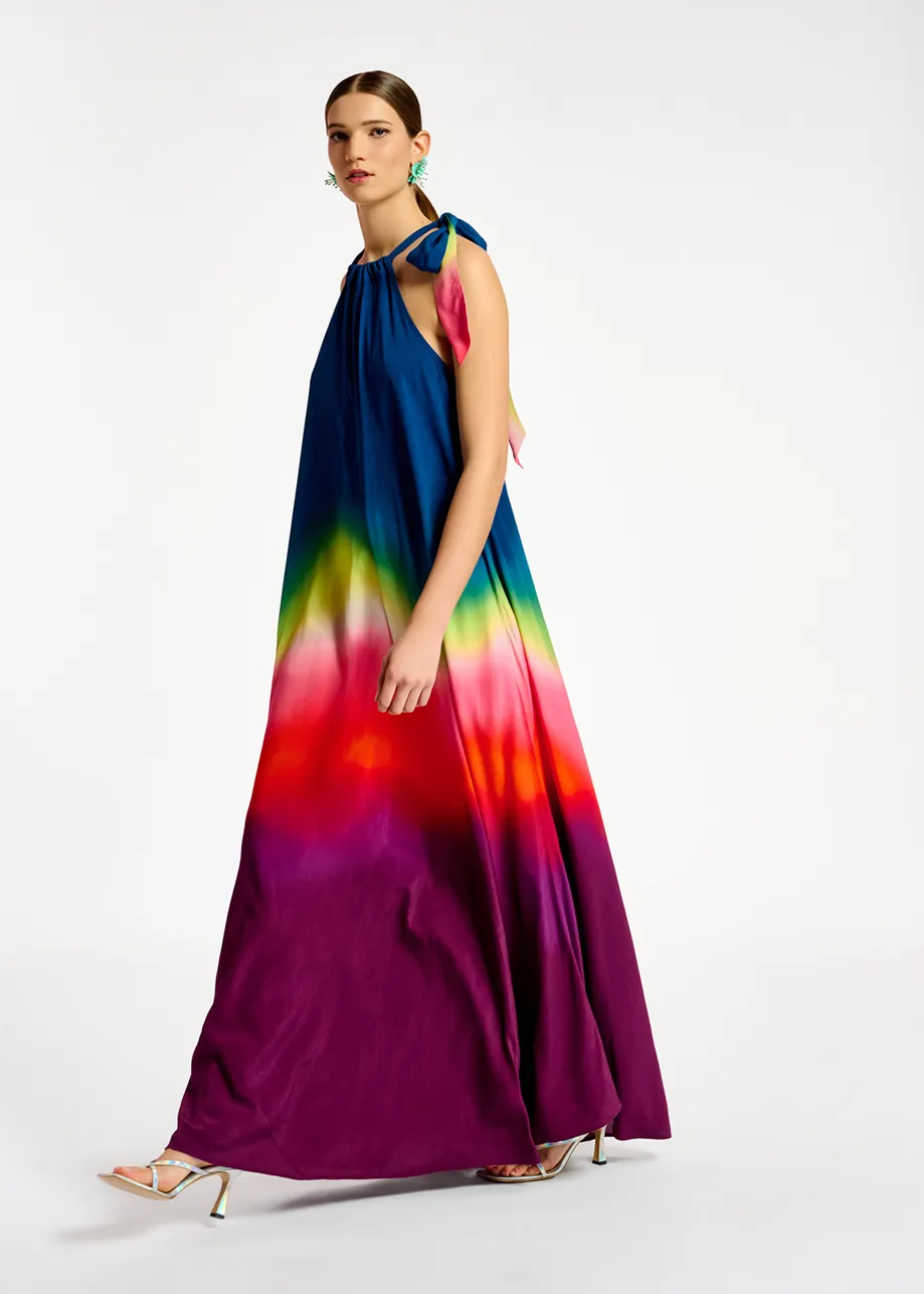 Multicolor halter neck maxi dress with gradient effect