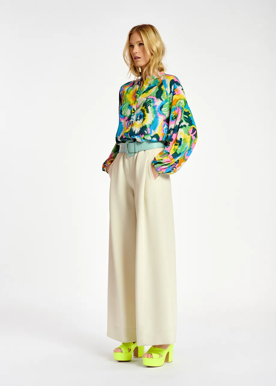 Ecru wide-leg pants