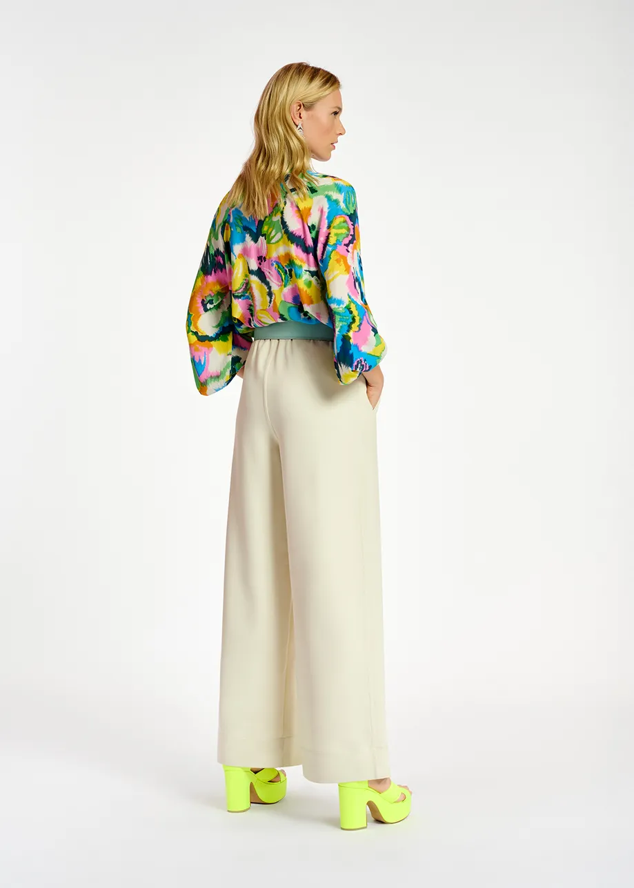 Ecru wide-leg pants