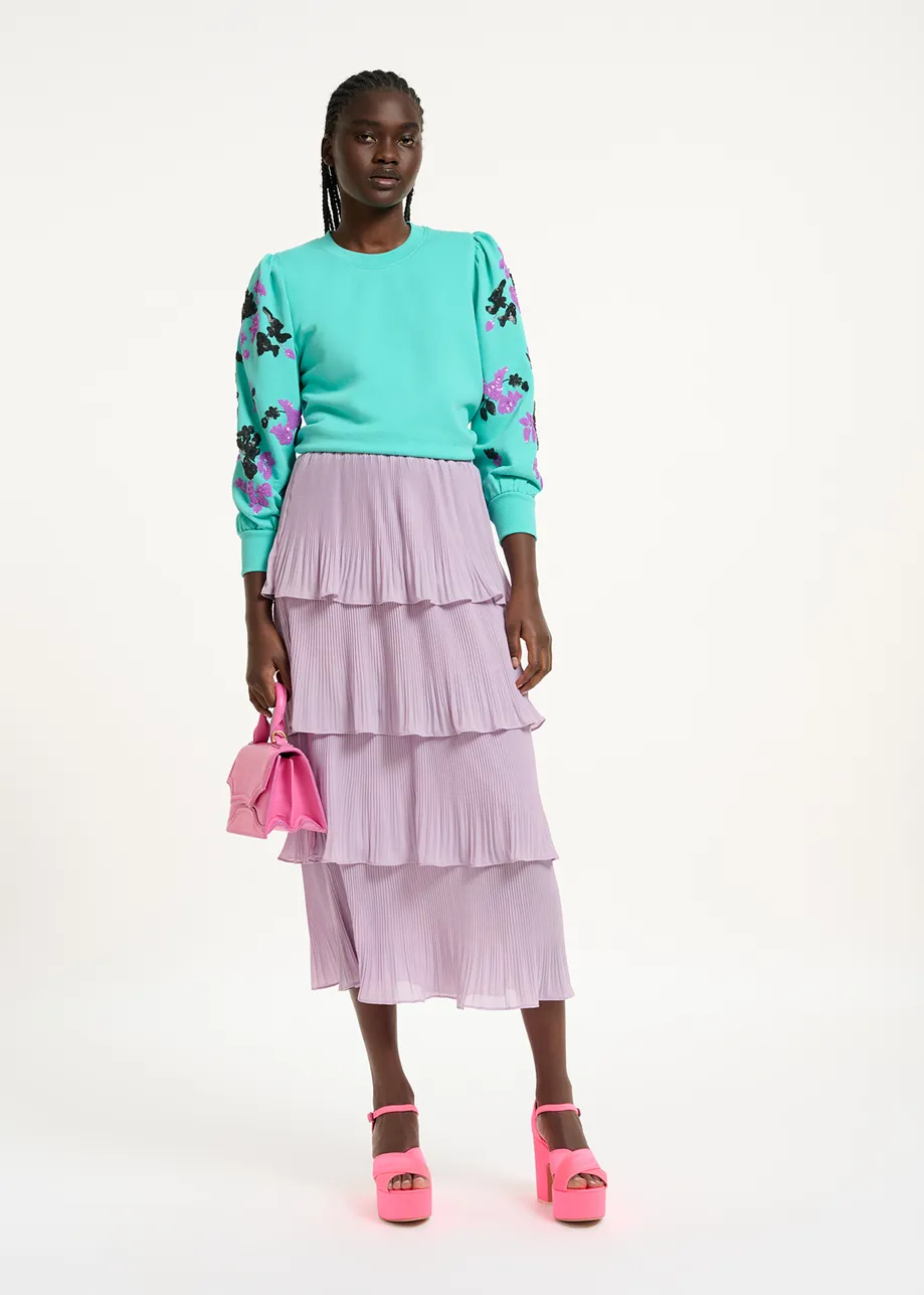 Blue sweatshirt with multicolor sequin embroideries