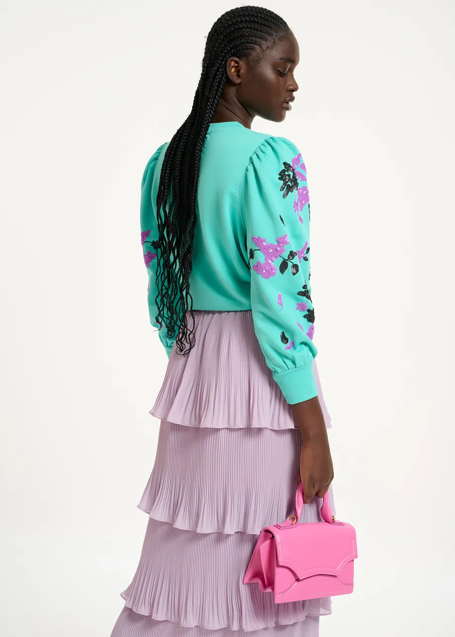 Blue sweatshirt with multicolor sequin embroideries