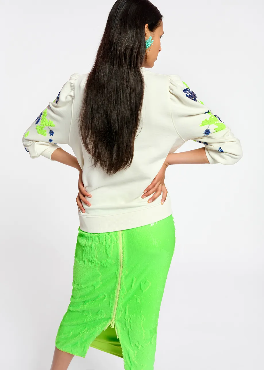 Witte sweater met kleurrijke pailletten