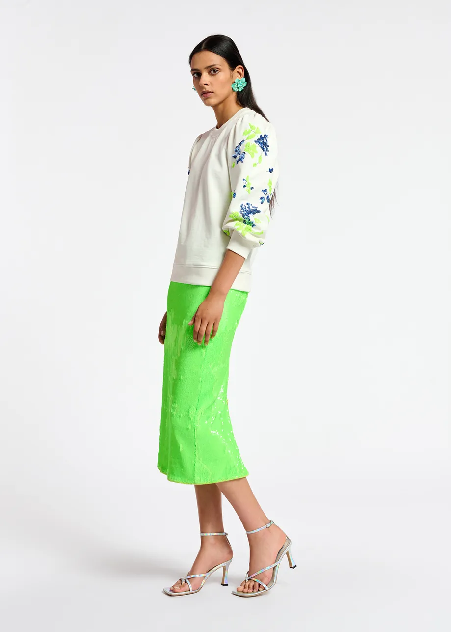 Witte sweater met kleurrijke pailletten