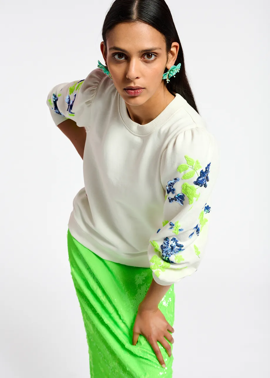 Witte sweater met kleurrijke pailletten