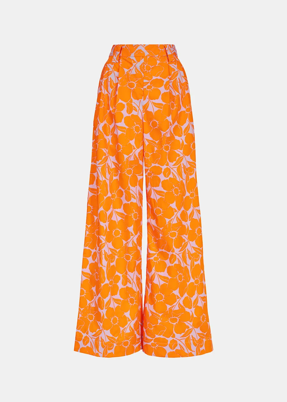 Pantalon large à imprimé fleuri lilas et orange