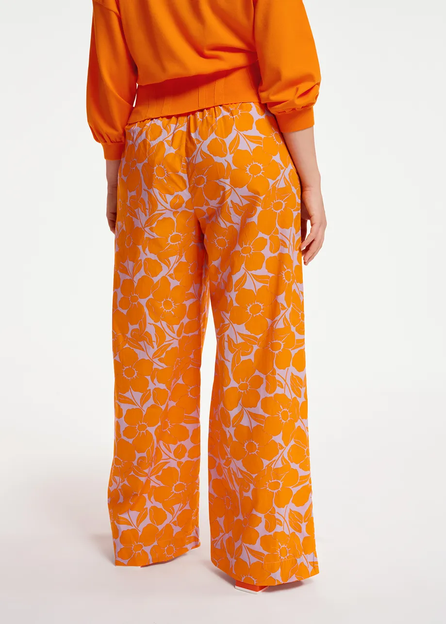 Lila en oranje katoenen broek met bloemenprint