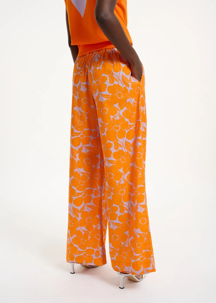 Lila en oranje katoenen broek met bloemenprint