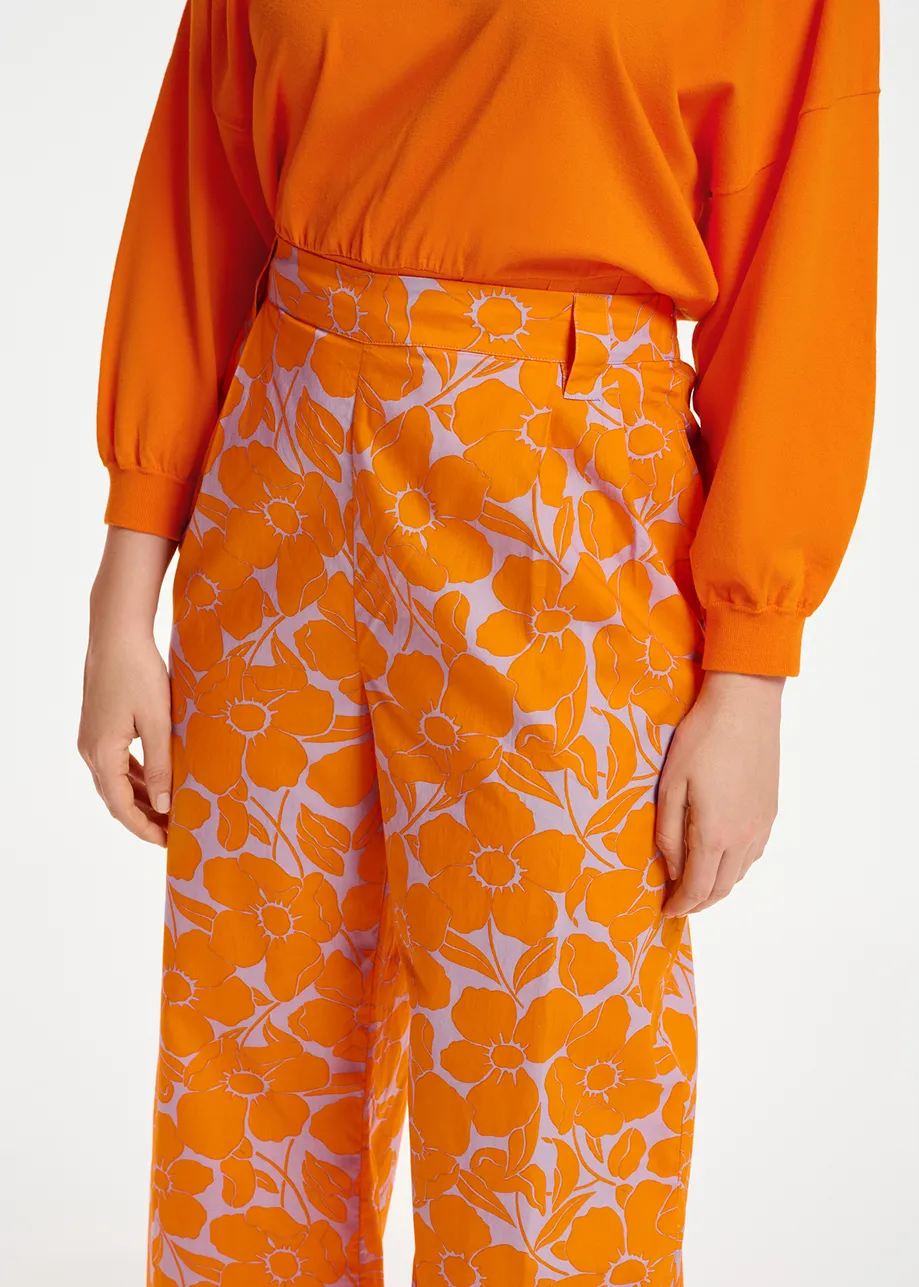 Lila en oranje katoenen broek met bloemenprint