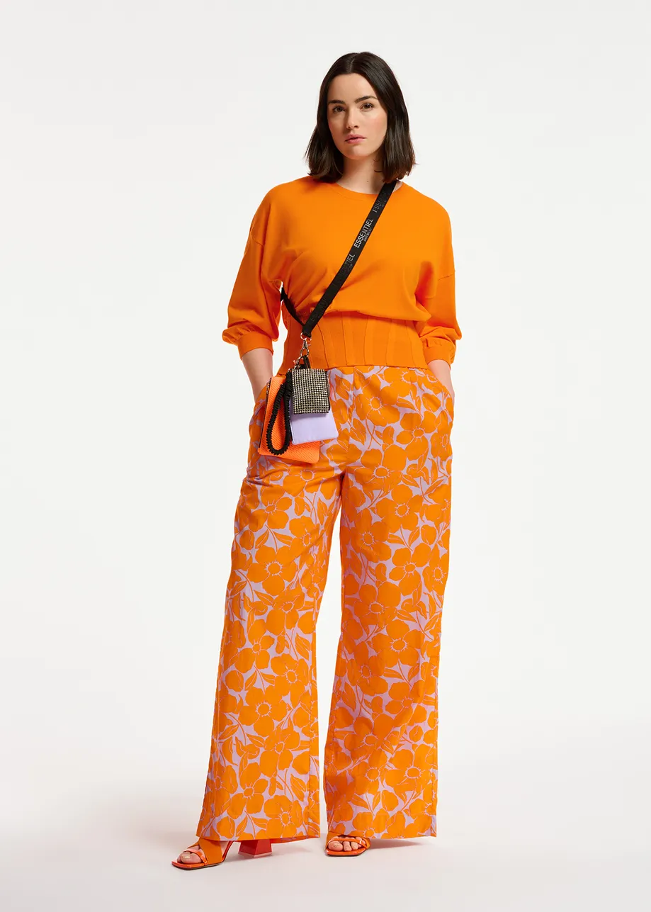 Lila en oranje katoenen broek met bloemenprint