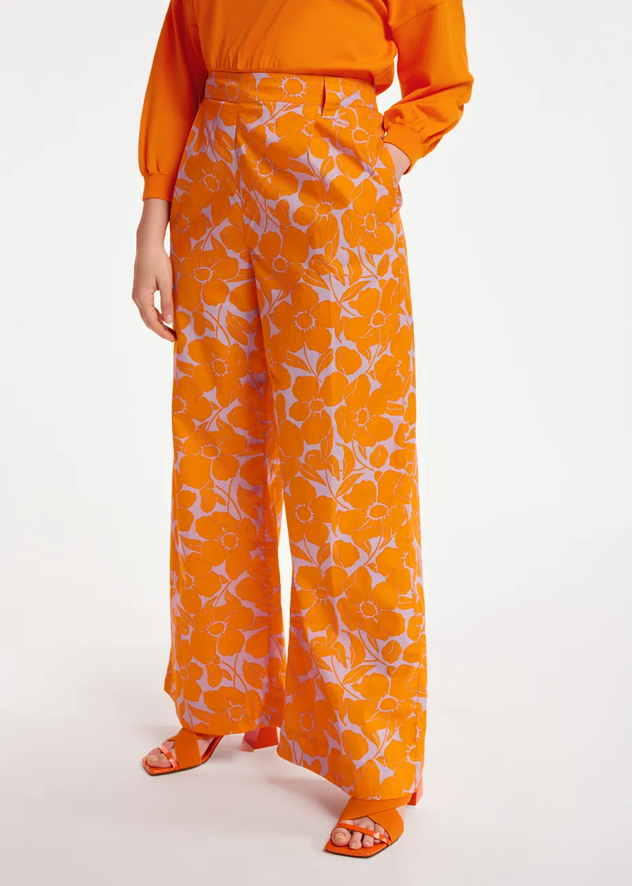 Lila en oranje katoenen broek met bloemenprint